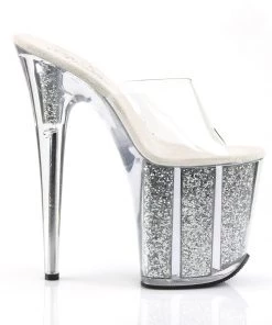 Pleaser Direct Flamingo 801G Silver With Glitter Platforms