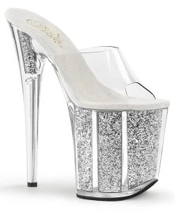 Pleaser Direct Flamingo 801G Silver With Glitter Platforms