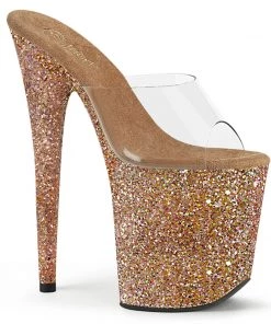 Pleaser Direct Flamingo 801LG Rose Gold With Holographic Glitter Platforms
