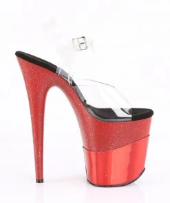 Pleaser Direct Glitter Shoes Flamingo 808-2HGM Red Hologram Glitter Platforms