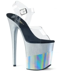 Pleaser Direct Glitter Shoes Flamingo 808-2HGM Silver Hologram Glitter Platforms