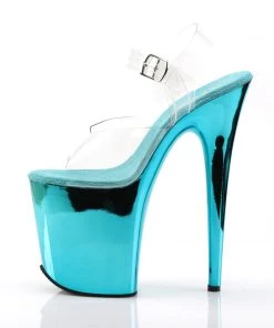 Pleaser Direct Larger Size Shoes Flamingo 808 Turquoise Chrome Platforms