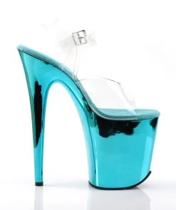 Pleaser Direct Larger Size Shoes Flamingo 808 Turquoise Chrome Platforms