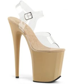 Pleaser Direct Larger Size Shoes Flamingo 808 Cream And Clear Platforms