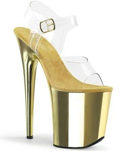 Pleaser Direct Flamingo 808 Gold Chrome Vegan Platforms Larger Size Shoes