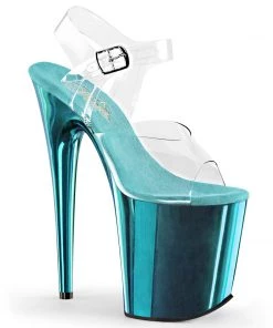 Pleaser Direct Larger Size Shoes Flamingo 808 Turquoise Chrome Platforms
