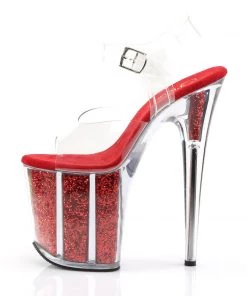 Pleaser Direct Flamingo 808G Red Glitter Peep Toe Platforms Glitter Shoes