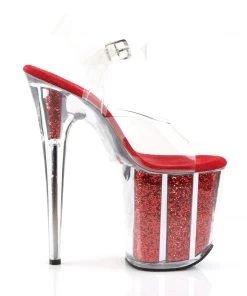 Pleaser Direct Flamingo 808G Red Glitter Peep Toe Platforms Glitter Shoes