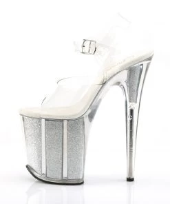 Pleaser Direct Flamingo 808G Silver Glitter Peep Toe Platforms Larger Size Shoes