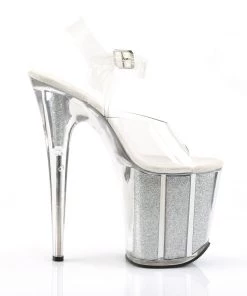 Pleaser Direct Flamingo 808G Silver Glitter Peep Toe Platforms Larger Size Shoes