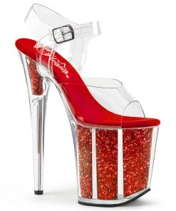Pleaser Direct Flamingo 808G Red Glitter Peep Toe Platforms Glitter Shoes