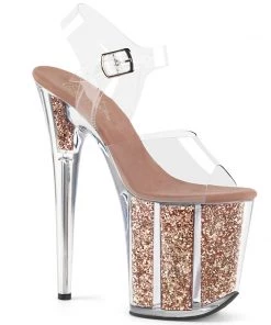 Pleaser Direct Flamingo 808G Rose Gold Glitter Platforms Larger Size Shoes
