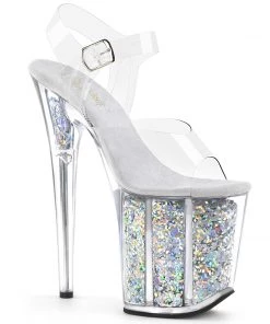 Pleaser Direct Flamingo 808GF Silver Multi Glitter Platforms