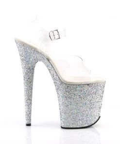 Pleaser Direct Flamingo 808LG Silver Glitter Platforms Glitter Shoes