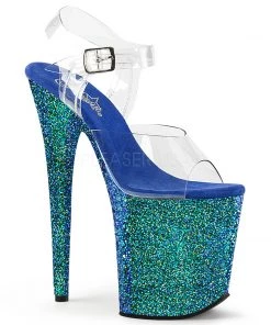 Pleaser Direct Flamingo 808LG Blue Glitter Platforms