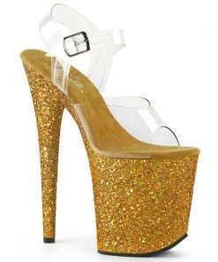 Pleaser Direct Flamingo 808LG Gold Glitter Platforms Glitter Shoes