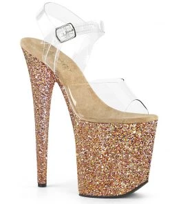 Pleaser Direct Glitter Shoes Flamingo 808LG Rose Gold Glitter Platforms