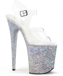 Pleaser Direct Flamingo 808LG Silver Glitter Platforms Glitter Shoes