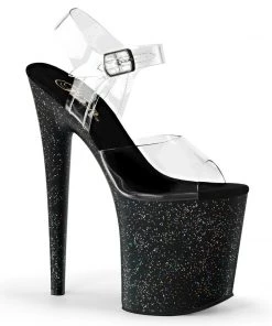 Pleaser Direct Larger Size Shoes Flamingo 808MG Black Glitter Platforms