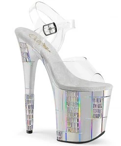 Pleaser Direct Flamingo 808SHAPE-2 Clear And Silver Platform Heels