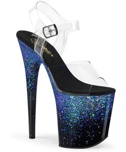 Pleaser Direct Flamingo 808SS Black & Blue Glitter Platforms