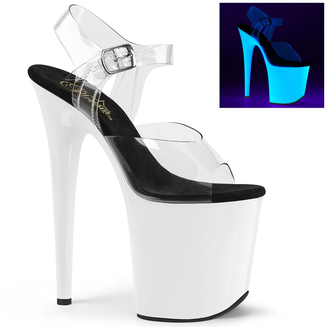 Pleaser Direct Platform Shoes Flamingo 808UV Neon White Platforms 1 Pleaser Direct Platform Shoes Flamingo 808UV Neon White Platforms