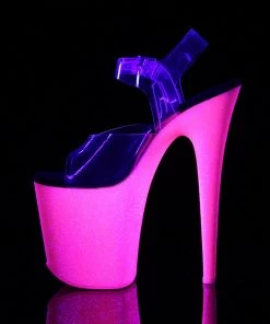 Pleaser Direct Glitter Shoes Flamingo 808UVG Neon Pink Glitter Platforms