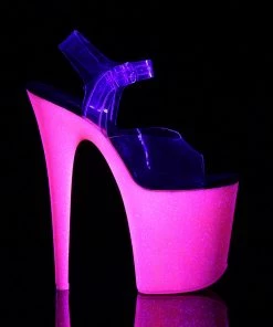 Pleaser Direct Glitter Shoes Flamingo 808UVG Neon Pink Glitter Platforms
