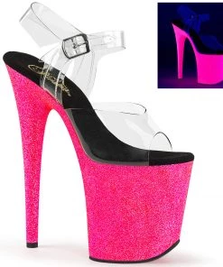 Pleaser Direct Glitter Shoes Flamingo 808UVG Neon Pink Glitter Platforms
