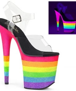 Pleaser Direct Flamingo 808UVRB Rainbow Glitter Platforms Glitter Shoes