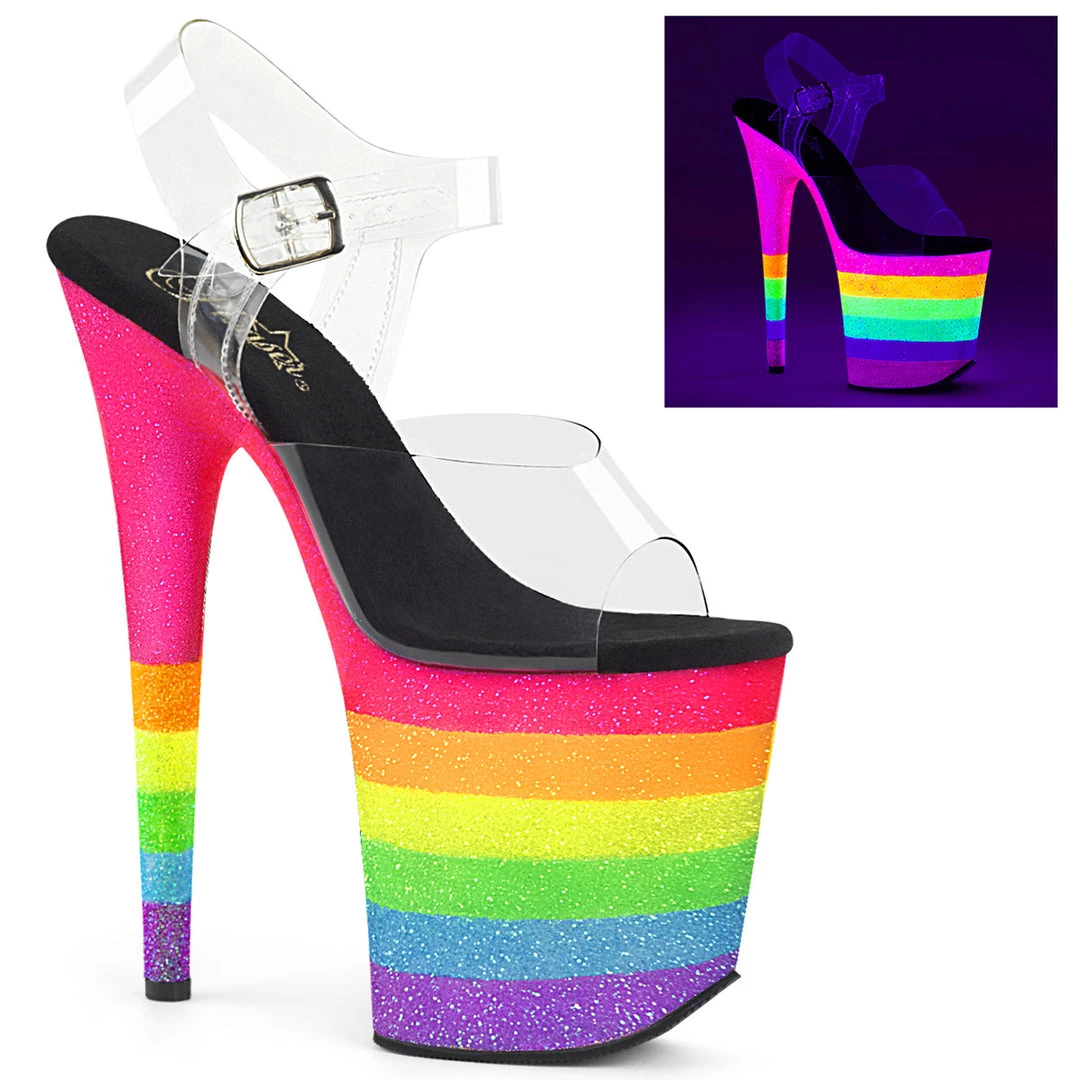 Pleaser Direct Flamingo 808UVRB Rainbow Glitter Platforms Glitter Shoes 1 Pleaser Direct Flamingo 808UVRB Rainbow Glitter Platforms Glitter Shoes