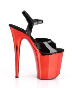 Pleaser Direct Flamingo 809 Black Patent & Red Chrome Platforms