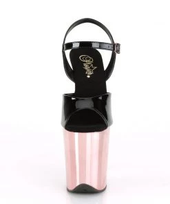 Pleaser Direct Flamingo 809 Black Patent & Rose Gold Chrome Platforms