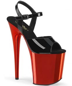 Pleaser Direct Flamingo 809 Black Patent & Red Chrome Platforms