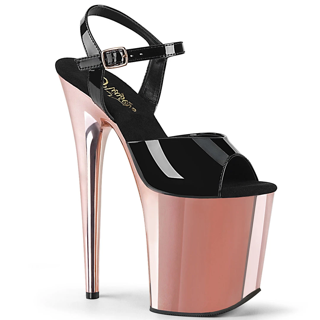 Pleaser Direct Flamingo 809 Black Patent & Rose Gold Chrome Platforms 1 Pleaser Direct Flamingo 809 Black Patent & Rose Gold Chrome Platforms