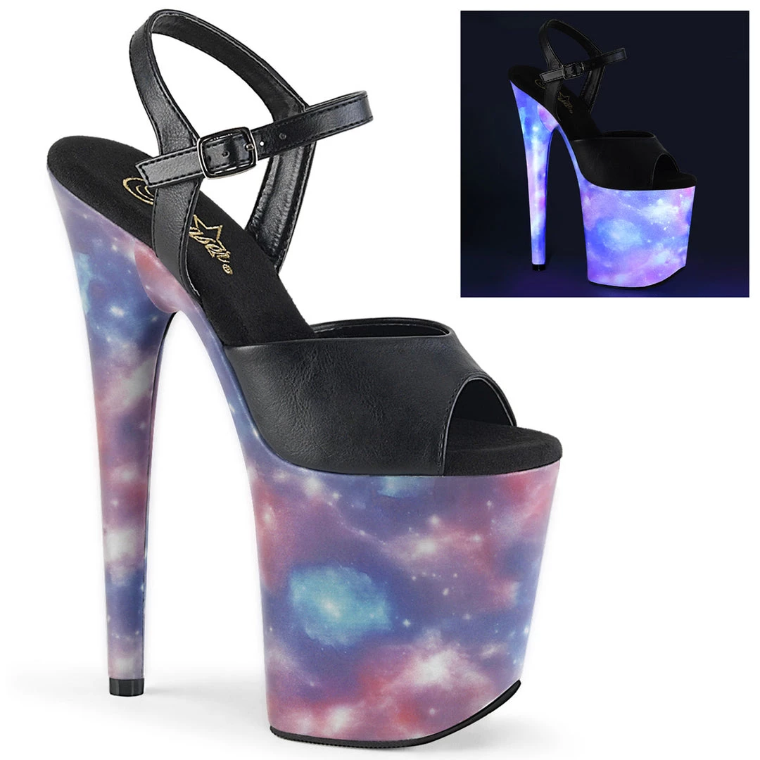 Pleaser Direct Platform Shoes Flamingo 809REFL Black & Galaxy Platforms 1 Pleaser Direct Platform Shoes Flamingo 809REFL Black & Galaxy Platforms