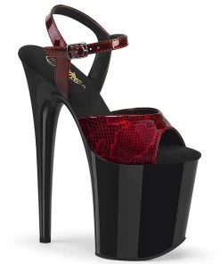 Pleaser Direct Flamingo 809SP Black And Red Snake Print Platform Heels