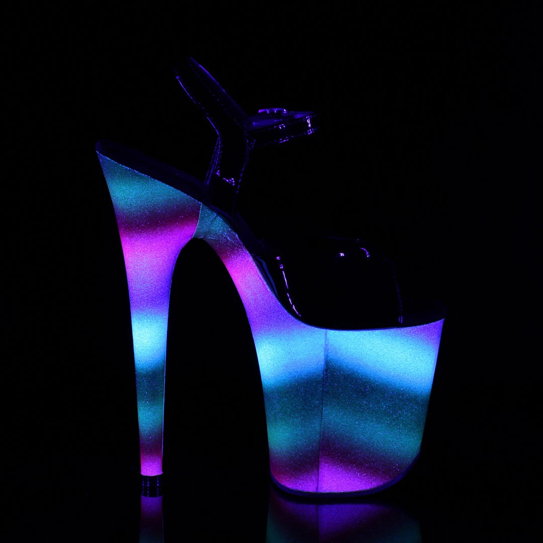 Pleaser Direct Glitter Shoes Flamingo 809WR Black Patent & Rainbow Glitter Platforms 5 Pleaser Direct Glitter Shoes Flamingo 809WR Black Patent & Rainbow Glitter Platforms