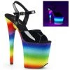 Pleaser Direct Glitter Shoes Flamingo 809WR Black Patent & Rainbow Glitter Platforms