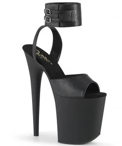 Pleaser Direct Larger Size Shoes Flamingo 891 Black Faux Leather Platforms With Ankle Straps