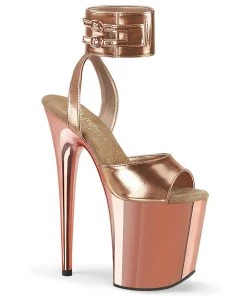Pleaser Direct Flamingo 891 Rose Gold Platforms With Ankle Straps