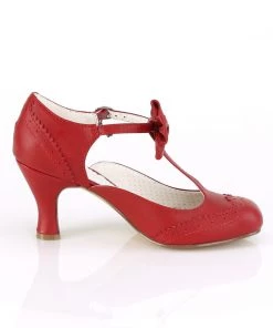 Pleaser Direct Larger Size Shoes Flapper 11 Red With Bow Kitten Heels