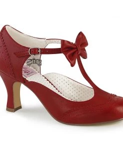 Pleaser Direct Larger Size Shoes Flapper 11 Red With Bow Kitten Heels