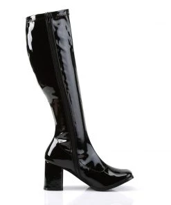 Pleaser Direct Gogo 300 Black Patent Knee High Boots Larger Size Shoes