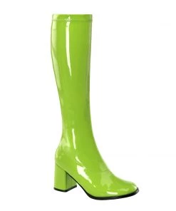 Pleaser Direct Gogo 300 Green Patent Knee High Boots