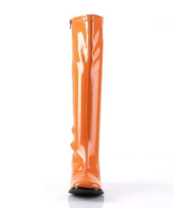 Pleaser Direct Gogo 300 Orange Patent Knee High Boots