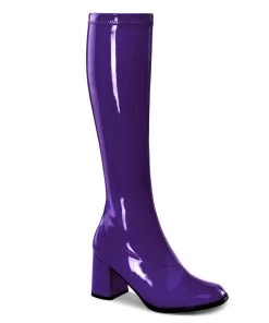 Pleaser Direct Gogo 300 Purple Patent Knee High Boots Larger Size Shoes