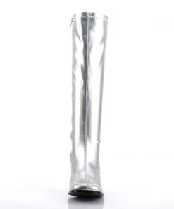 Pleaser Direct Gogo 300 Silver Matte Knee High Boots Larger Size Shoes
