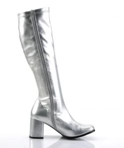 Pleaser Direct Gogo 300 Silver Matte Knee High Boots Larger Size Shoes 9 Pleaser Direct Gogo 300 Silver Matte Knee High Boots Larger Size Shoes