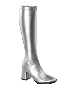 Pleaser Direct Gogo 300 Silver Matte Knee High Boots Larger Size Shoes